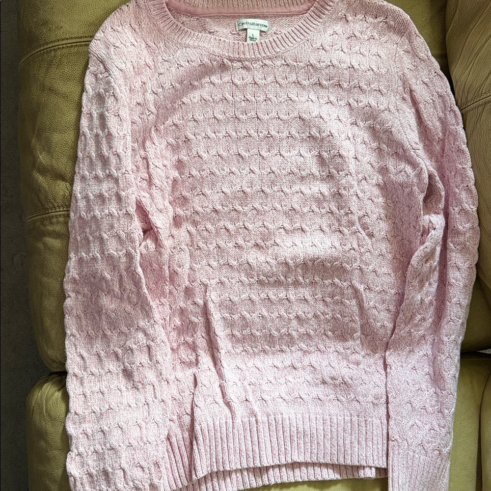 Croft & Barrow Pink Textured Crew Neck Sweater